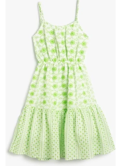 كوتون Dress Floral Thin Straps Lined Ruffles Gathered Waist