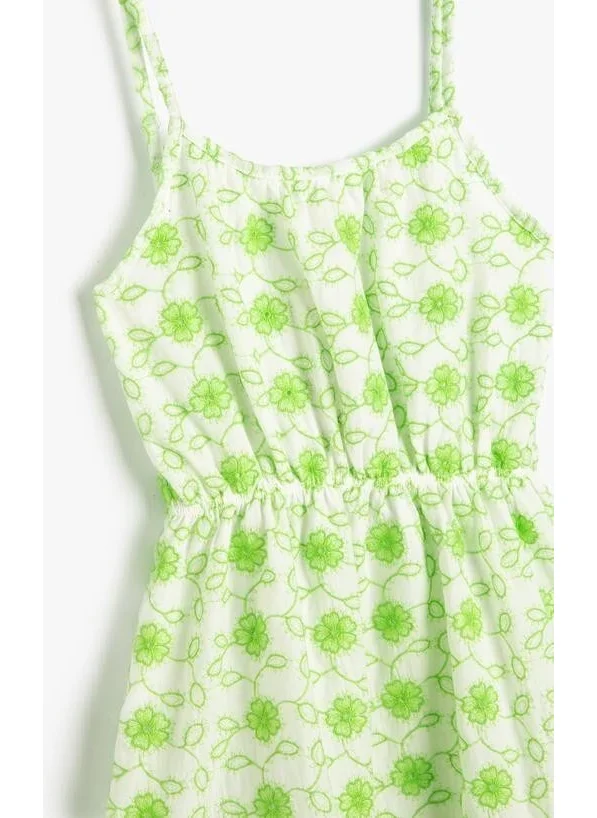 كوتون Dress Floral Thin Straps Lined Ruffles Gathered Waist