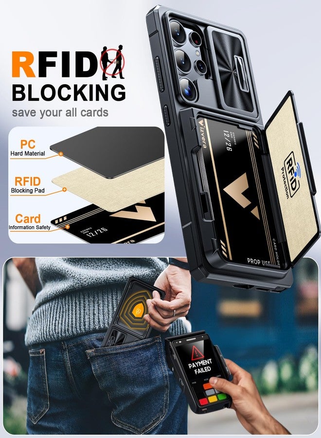 جراب Vizvera لهاتف سامسونج جالاكسي S25 ألترا مع حزام تعليق وحامل بطاقات [حجب RFID] [غطاء كاميرا منزلق] حماية عسكرية ضد السقوط، جراب هاتف لهاتف S25 ألترا (حزام تعليق) - Image 4