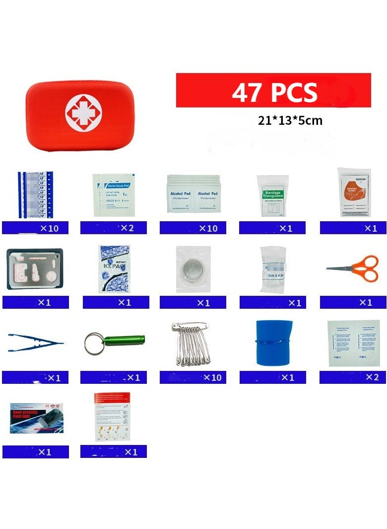 47 قطعة طقم إسعافات أولية ， طقم إسعافات أولية للسيارة ， أدوات إسعافات أولية نظيفة تعالج الجروح الطفيفة وتحمي الجروح البسيطة في المنزل للمشي لمسافات طويلة وحقائب الظهر والتخييم (أحمر) - Image 2