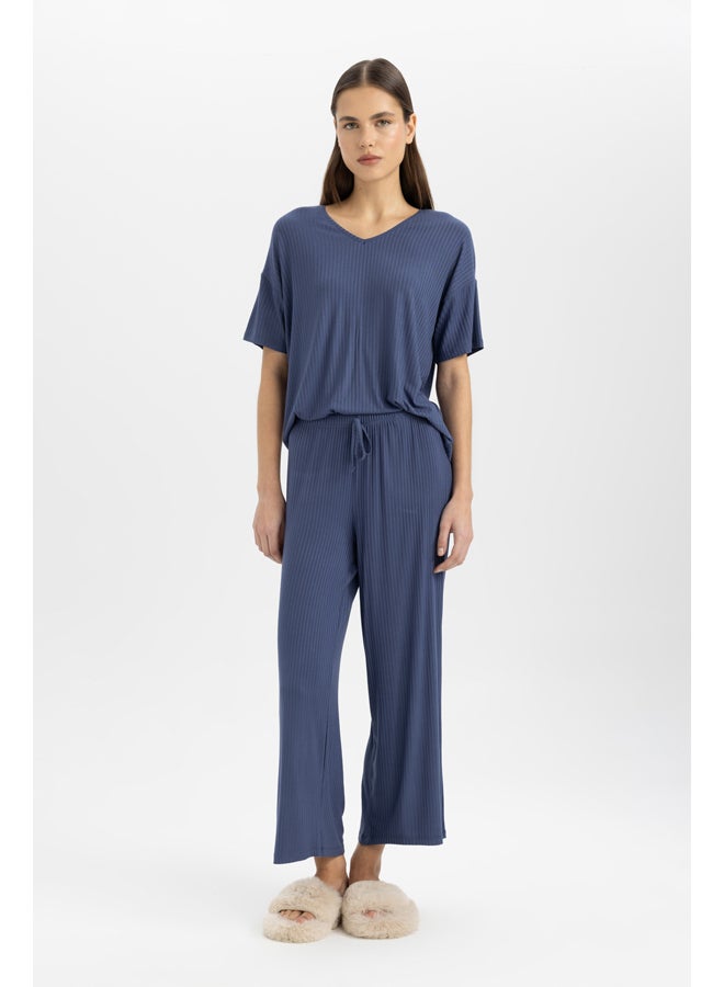 DeFacto Woman Regular Fit V Neck Short Sleeve Homewear Knitted Tops  - Image 3