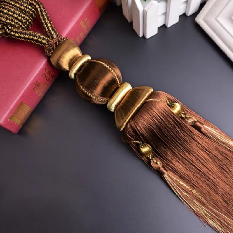 yawpnan ستائر كُرات معلقة مزدوجة مع شرابات مصنوعة يدويًا، مشابك ربط، حبال ربط، مشابك ستائر مزخرفة، معالجة نوافذ للمنزل، عبوة من 2 - Image 1