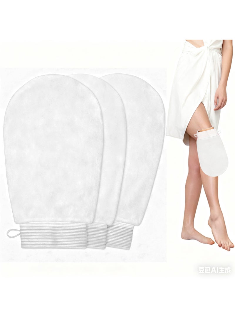 3 Pack Exfoliating Bathing Gloves Korean Reusable Viscose Biodegradable Fibre White - Image 1