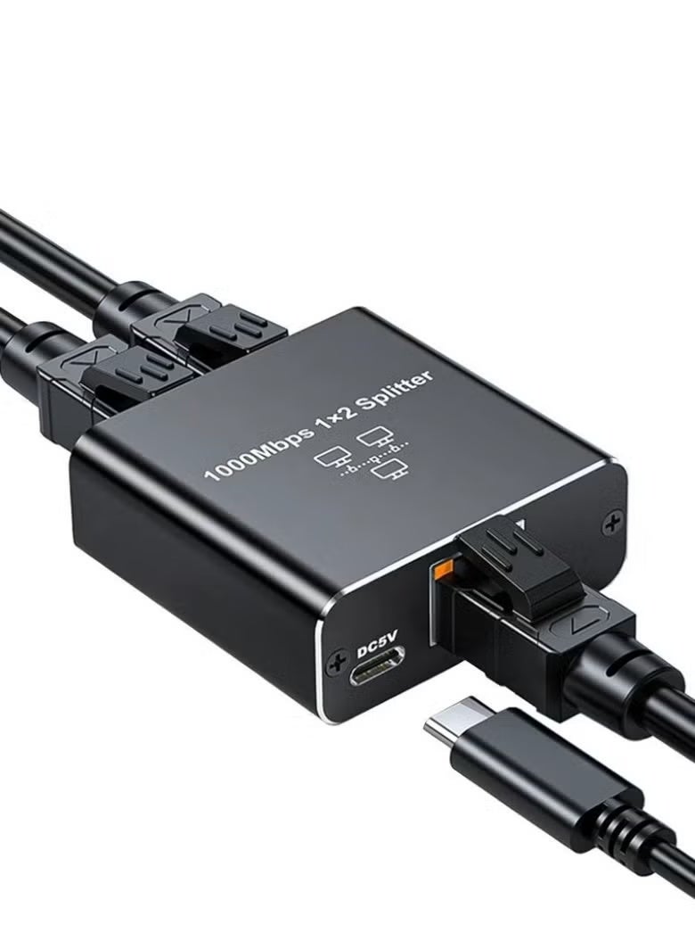 Gigabit Ethernet Splitter 1 to 2 - Network Internet Splitter Adapter with USB Power Cable, RJ45 1000Mbps High Speed for Cat 5/5e/6/7/8 Cable [2 Devices Networked Simultaneously] - Image 1