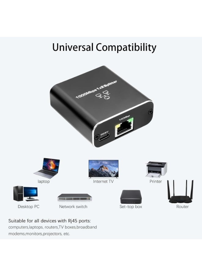Gigabit Ethernet Splitter 1 to 2 - Network Internet Splitter Adapter with USB Power Cable, RJ45 1000Mbps High Speed for Cat 5/5e/6/7/8 Cable [2 Devices Networked Simultaneously] - Image 4