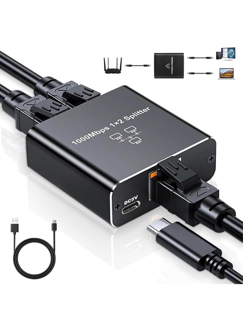 Gigabit Ethernet Splitter 1 to 2 - Network Internet Splitter Adapter with USB Power Cable, RJ45 1000Mbps High Speed for Cat 5/5e/6/7/8 Cable [2 Devices Networked Simultaneously] - Image 3