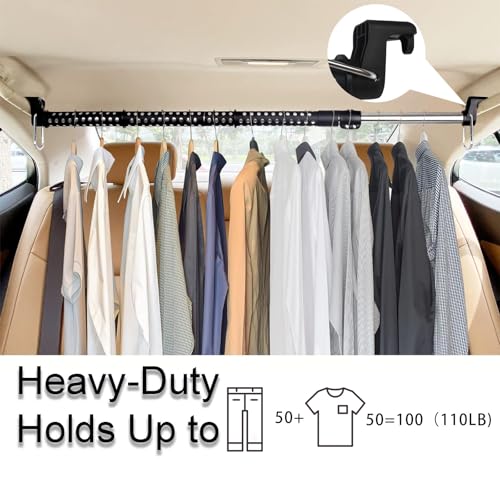 UEGHNS Car Clothes Hanger Bar, Clothes Rack for Car Telescopic Adjustable 34-54inch Heavy Duty Car Clothes Rack Suitable For Cars Trucks SUVs RVs Toad Trippers RVs. (34-54inch) - Image 5