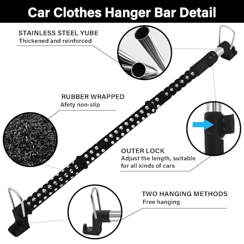 UEGHNS Car Clothes Hanger Bar, Clothes Rack for Car Telescopic Adjustable 34-54inch Heavy Duty Car Clothes Rack Suitable For Cars Trucks SUVs RVs Toad Trippers RVs. (34-54inch) - Image 4