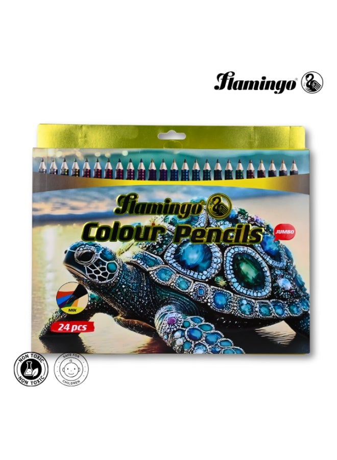 Flamingo Jumbo Colour Pencils – 24 Vibrant Shades – Smooth Coloring – Pack of 24 - Image 1