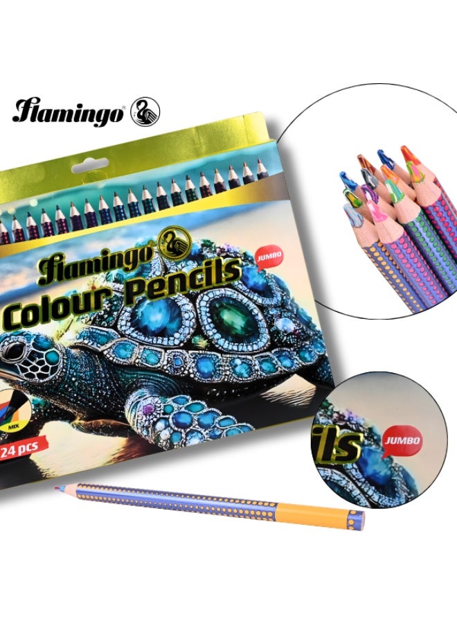 Flamingo Jumbo Colour Pencils – 24 Vibrant Shades – Smooth Coloring – Pack of 24 - Image 2