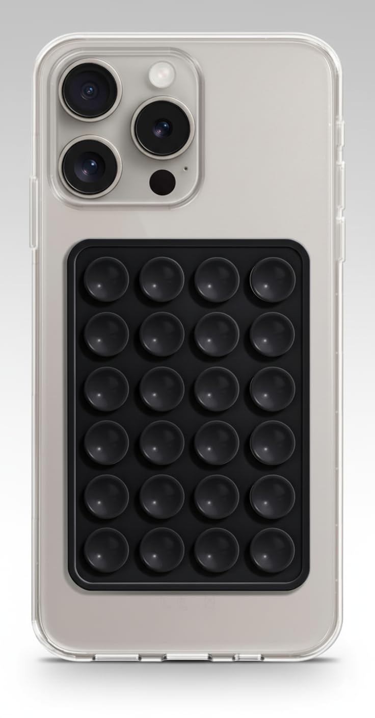 CERLINK ملصق قبضة هاتف معلق سيليكون لحامل يدوي لملحقات الهاتف المحمولة، ملحق فيديو متوافق مع المرآة، الحمام (عبوة من-1) أسود - Image 1