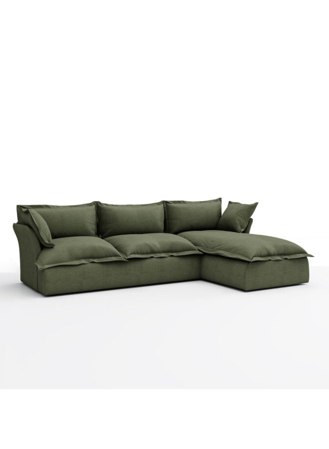 ariika Haven L-Shape Sofa 295 x 172 H:80 cm - Right Chaise Lounge- Sage, 100% Polyester Linen Texture Soft Feel, Latex & down alternative filling.