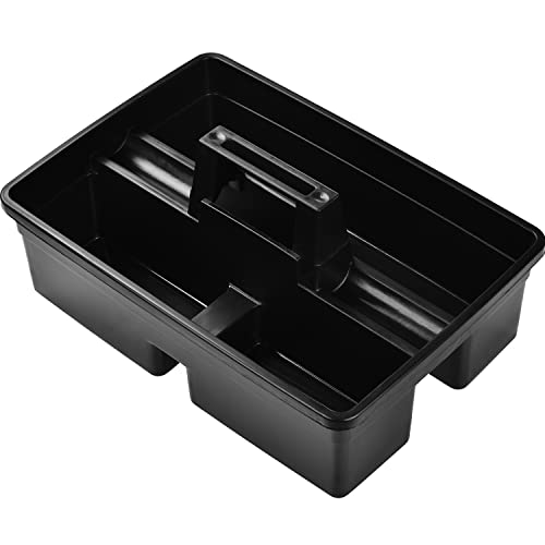 Haundry 3-Compartment Plastic Cleaning Caddy Basket – Stackable Large Commercial Quality Plastic Tool Organizer Bucket with Handle, Black - Image 2