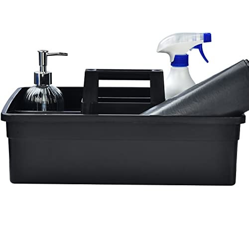 Haundry 3-Compartment Plastic Cleaning Caddy Basket – Stackable Large Commercial Quality Plastic Tool Organizer Bucket with Handle, Black - Image 4