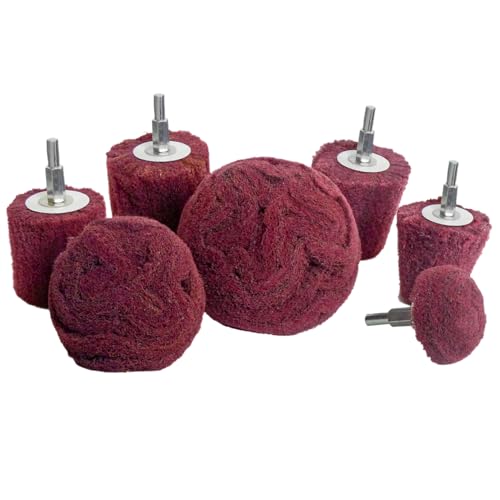 LINE10 Tools 7pk Non Woven Abrasive Drill Buffing Attachment Set, Red, Medium - Image 1