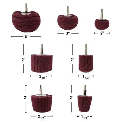 LINE10 Tools 7pk Non Woven Abrasive Drill Buffing Attachment Set, Red, Medium - Image 4