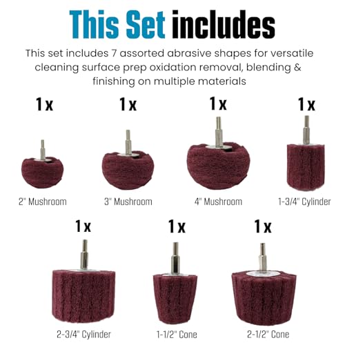 LINE10 Tools 7pk Non Woven Abrasive Drill Buffing Attachment Set, Red, Medium - Image 3
