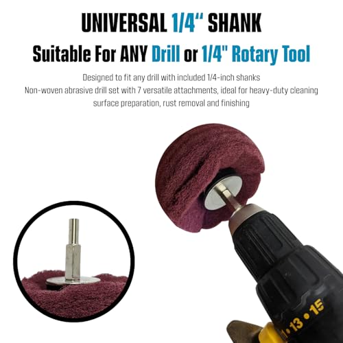 LINE10 Tools 7pk Non Woven Abrasive Drill Buffing Attachment Set, Red, Medium - Image 2