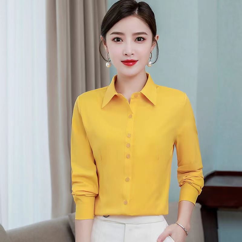 قميص نسائي بأكمام طويلة جديد لفصلي الربيع والخريف، قميص مضاد للتوهج، فستان عمل، ملابس عمل، قمة كورية تناسب جميع الأذواق، بأكمام طويلة بيضاء - Image 5