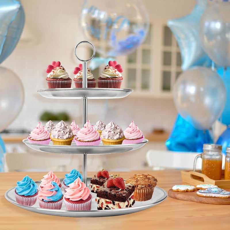 LIAISIMI 3 Tier Silver Cupcake Stand Stainless Steel Dessert Display Rack with Removable Tiered Tray for Parties,Weddings,Birthdays,Decorations,Any Festivals and Festivities(Stainless Steel Pole) - Image 5