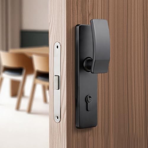 I-EASYDWW Push Pull Door Handle Set, Matte Black Interior Door Handle with Lever, Zinc Alloy Silent Door Lock for Bedroom, Modern Door Hardware, Reversible for Left & Right Wooden Doors - Image 1