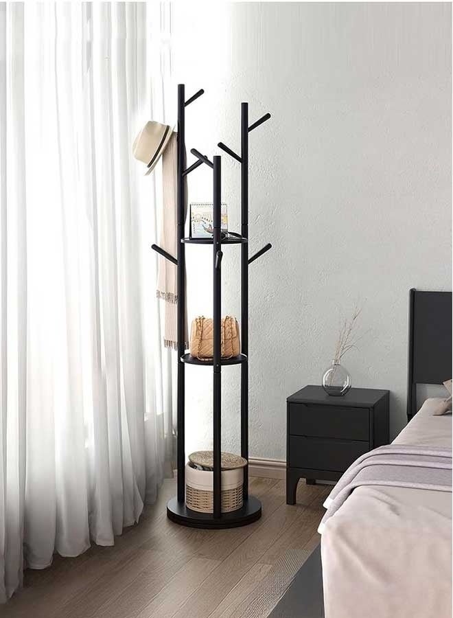 رَوَائِد رف ملابس معدني – حامل أسود مع رفوف وقاعدة من الرخام – شجرة معاطف مزودة بـ9 خطافات للأوشحة والحقائب – تصميم عصري – مناسب للمداخل، غرف المعيشة والنوم – سهل التركيب - Image 2