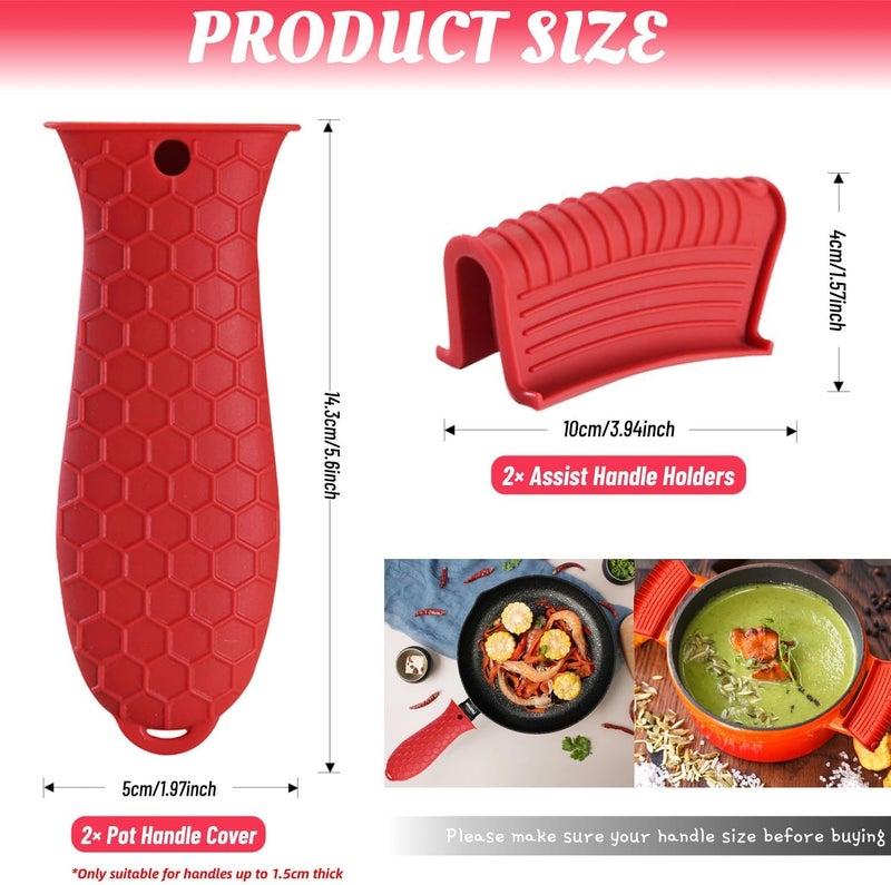 Paquete de 4 fundas de silicona para mango caliente, fundas de mango de hierro fundido, soportes de silicona resistentes al calor, mango, mango antideslizante, para sartén de hierro fundido (rojo) - Image 3