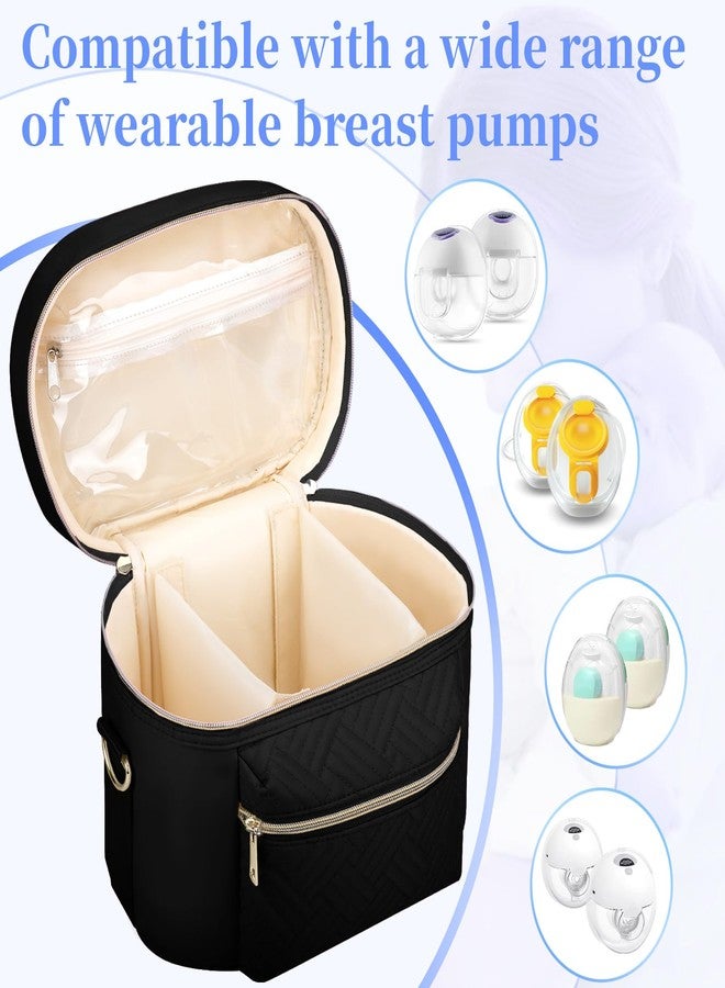 حقيبة شفط حليب الثدي القابلة للارتداء من GDNasist، متوافقة مع مضخات Willow/Elvie/Medela/Momcozy، حقيبة حمل محمولة لمضخات الثدي للأمهات المرضعات والعاملات، حقيبة شفط حليب مزودة بحزام كتف، لون أسود - Image 5