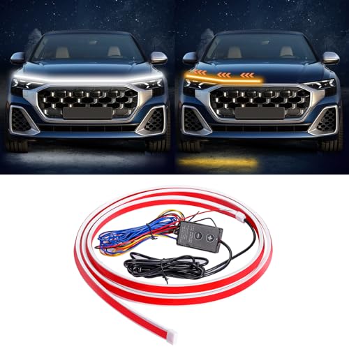 BAILONGJU Flexible Car Hood Light Strip, 70 Inches Dynamic LED Daytime Running Lights, White and Amber Switchback Sequential Turn Signal Lights for Car, Truck, SUV - Image 1