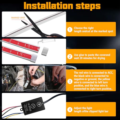 BAILONGJU Flexible Car Hood Light Strip, 70 Inches Dynamic LED Daytime Running Lights, White and Amber Switchback Sequential Turn Signal Lights for Car, Truck, SUV - Image 5