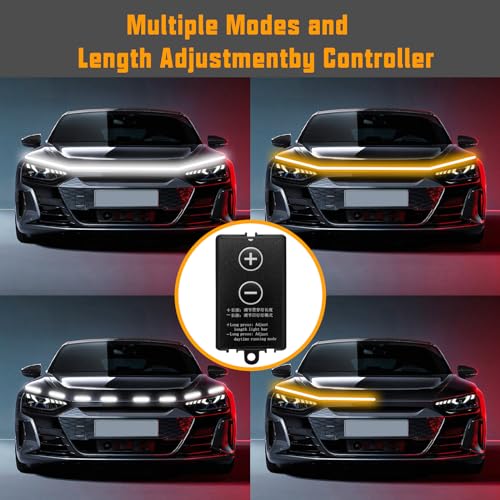 BAILONGJU Flexible Car Hood Light Strip, 70 Inches Dynamic LED Daytime Running Lights, White and Amber Switchback Sequential Turn Signal Lights for Car, Truck, SUV - Image 4