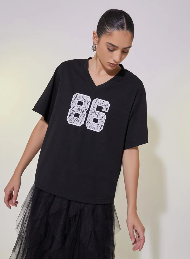 Take Two Graphic Printed V Neck Relaxed Fit T-Shirt