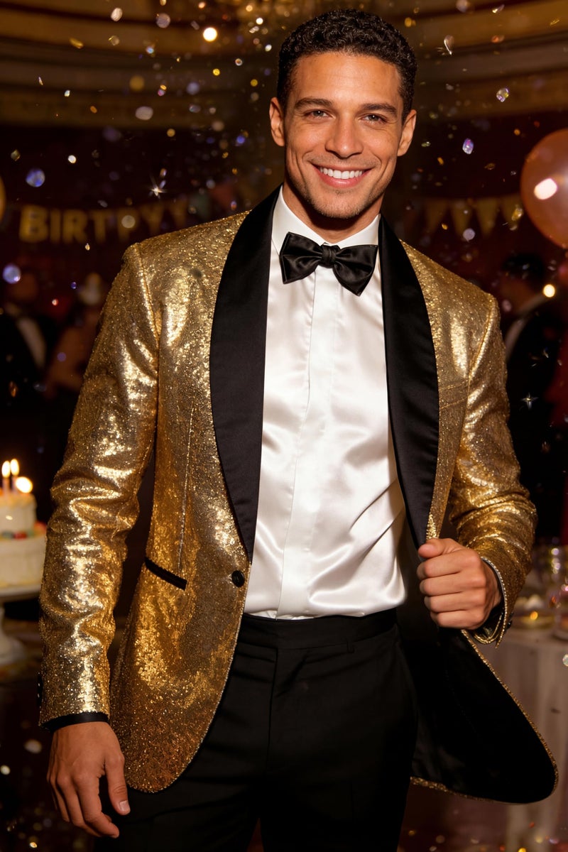Coucoland Gold Sequin Jacket-Sparkly Blazer 70s Outfits for Men Disco Costume(Gold,XL) - Image 5