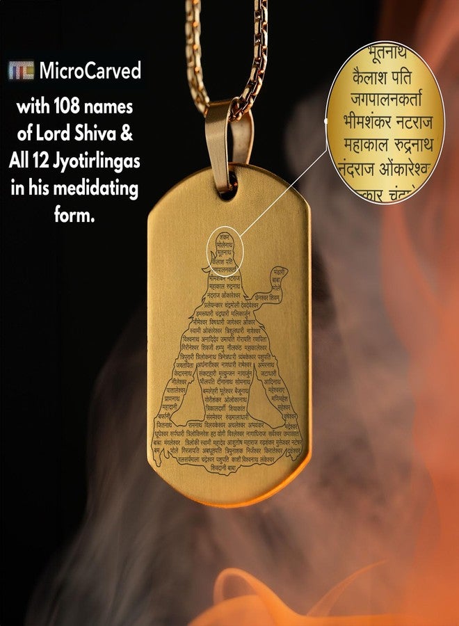 RCW Shiv Chalisa Tag Necklace For Men | Locket and Pendant Spiritual Locket Micro-carved Tag Stainless Steel | Unisex Religious Pendant | Divine Protection Jewelry (Gold) - Image 2