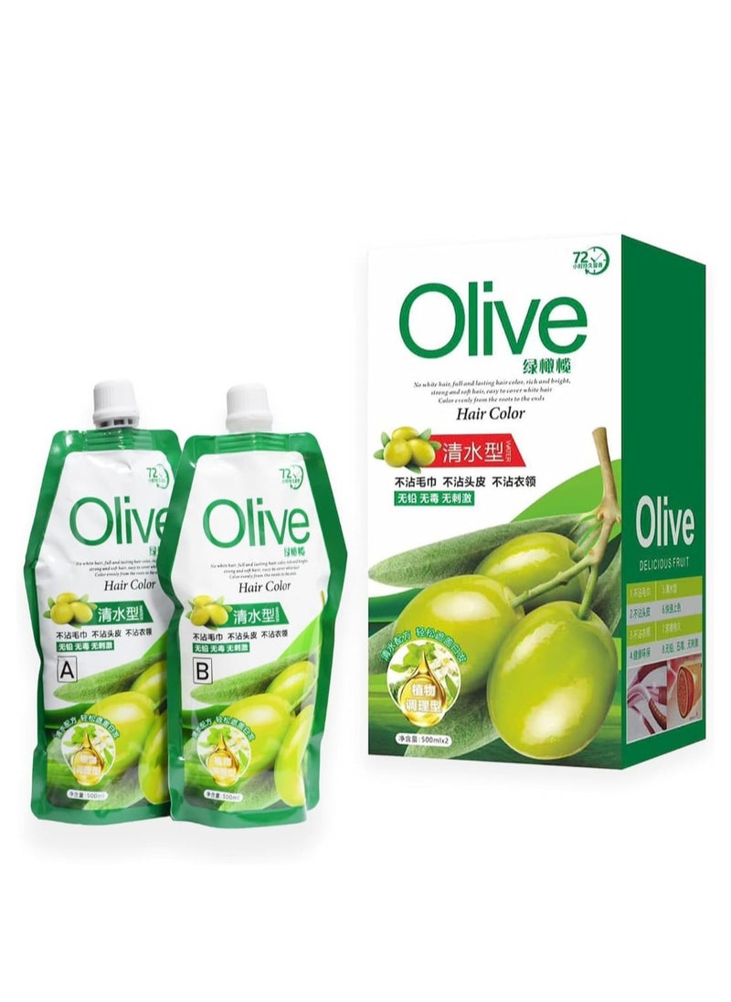 OLIVE Hair Dye Cream With Olive Oil  Free of Chemicals  to Cover Gray Hair  Natural Black  500 ml in 2 