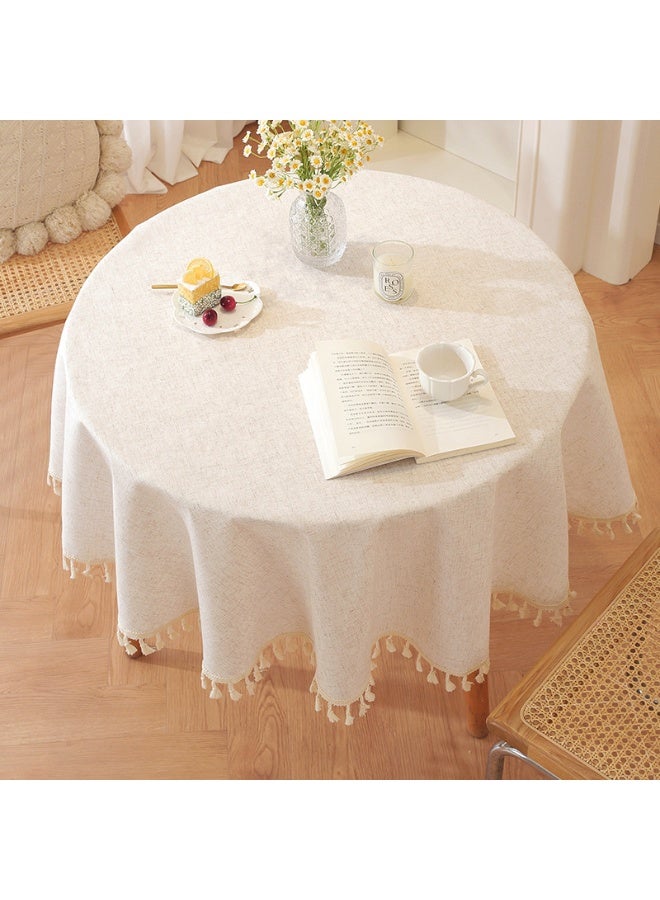Round Tablecloth Washable Cotton Linen Tablecloths Fabric Tassel Tablecloth Dust-Proof Table Cover for Kitchen Dinning Tabletop Restaurant Party Home Decoration Everyday Use (Linen, 120cm ,Round) - Image 1