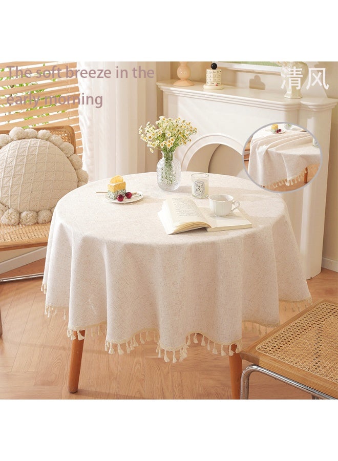Round Tablecloth Washable Cotton Linen Tablecloths Fabric Tassel Tablecloth Dust-Proof Table Cover for Kitchen Dinning Tabletop Restaurant Party Home Decoration Everyday Use (Linen, 120cm ,Round) - Image 4