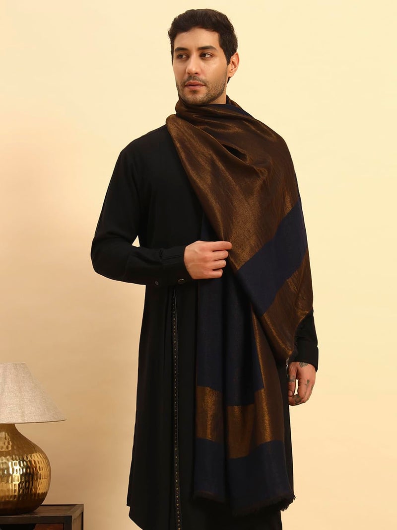 Pashmoda Men Midnight Bronze Reversible Zari Moonlight Fine Wool Stole (Size-28x80in, 71x203cm) MZSST04 - Image 4