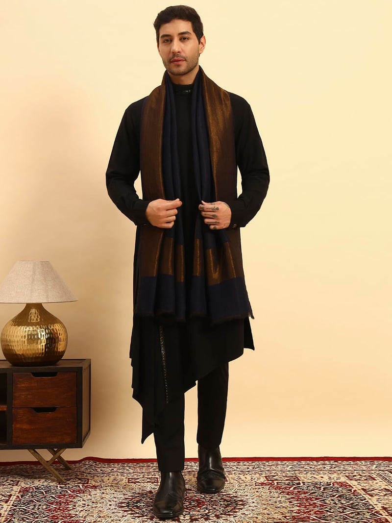 Pashmoda Men Midnight Bronze Reversible Zari Moonlight Fine Wool Stole (Size-28x80in, 71x203cm) MZSST04 - Image 3