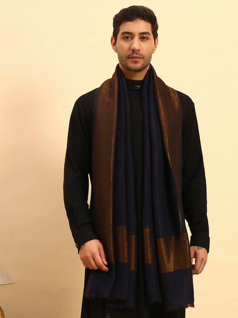 Pashmoda Men Midnight Bronze Reversible Zari Moonlight Fine Wool Stole (Size-28x80in, 71x203cm) MZSST04 - Image 2