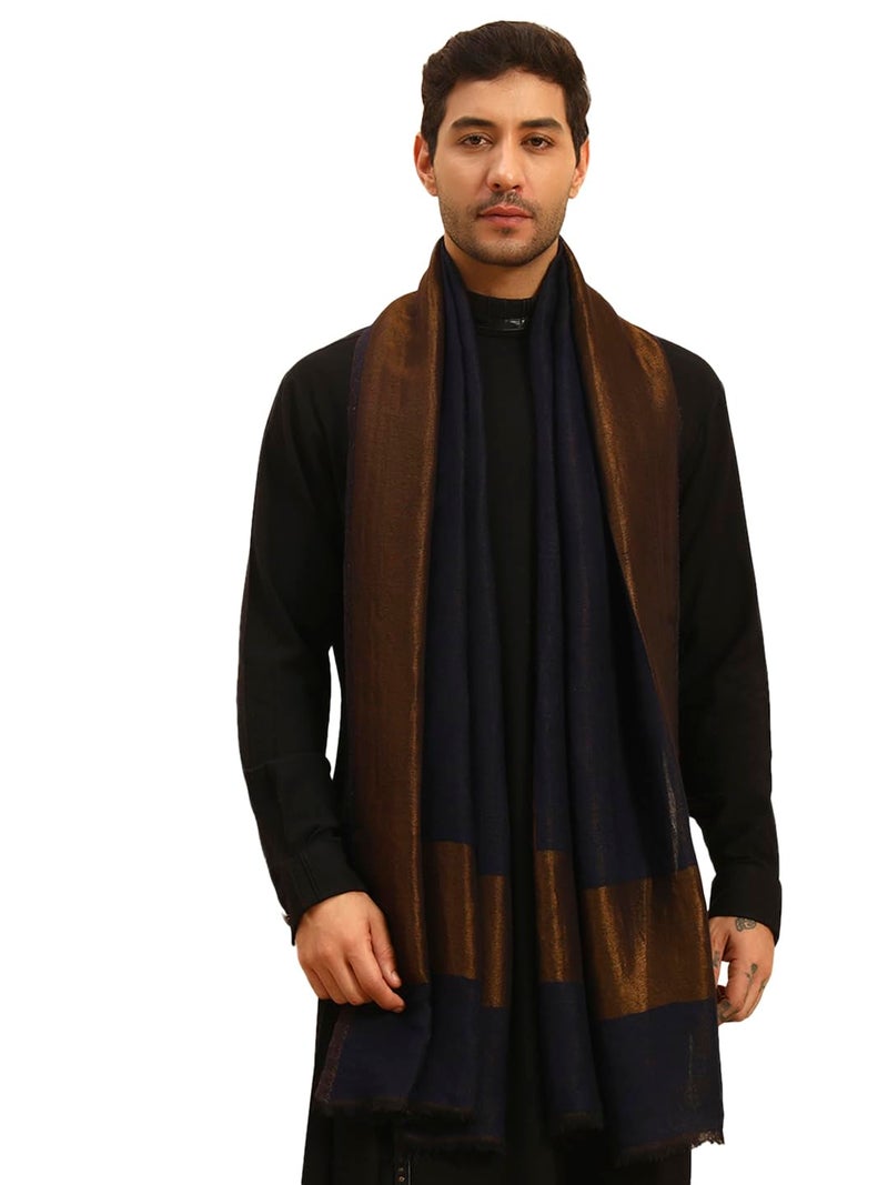 Pashmoda Men Midnight Bronze Reversible Zari Moonlight Fine Wool Stole (Size-28x80in, 71x203cm) MZSST04 - Image 1