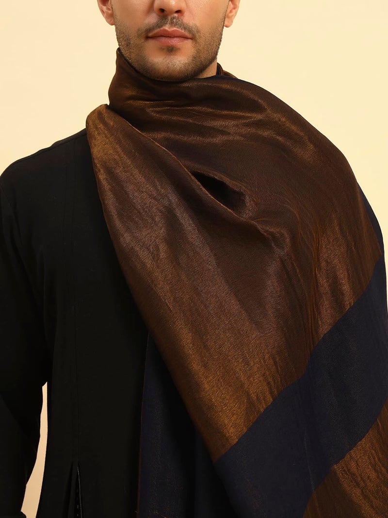 Pashmoda Men Midnight Bronze Reversible Zari Moonlight Fine Wool Stole (Size-28x80in, 71x203cm) MZSST04 - Image 5