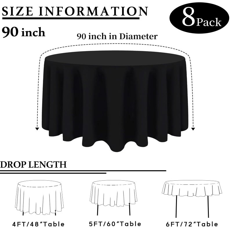 CKIKU 8 Packs 90 Inch Black Round Tablecloth in Diameter, Washable Polyester Fabric Tablecloths, Wrinkle Resistant Table Cloth for Wedding Party Banquet Dining - Image 2