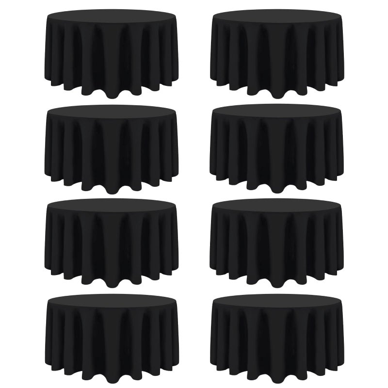 CKIKU 8 Packs 90 Inch Black Round Tablecloth in Diameter, Washable Polyester Fabric Tablecloths, Wrinkle Resistant Table Cloth for Wedding Party Banquet Dining - Image 1
