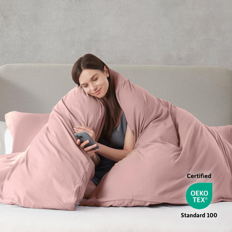 Nestl Nestl Blush Pink Davet Cover بالحجم الكامل - غطاء حاف كامل الحجم الناعم بحجم كامل مع إغلاق سستة 1 غطاء لحاف 80 × 90 بوصة و 2 وسادة شام  - Image 3