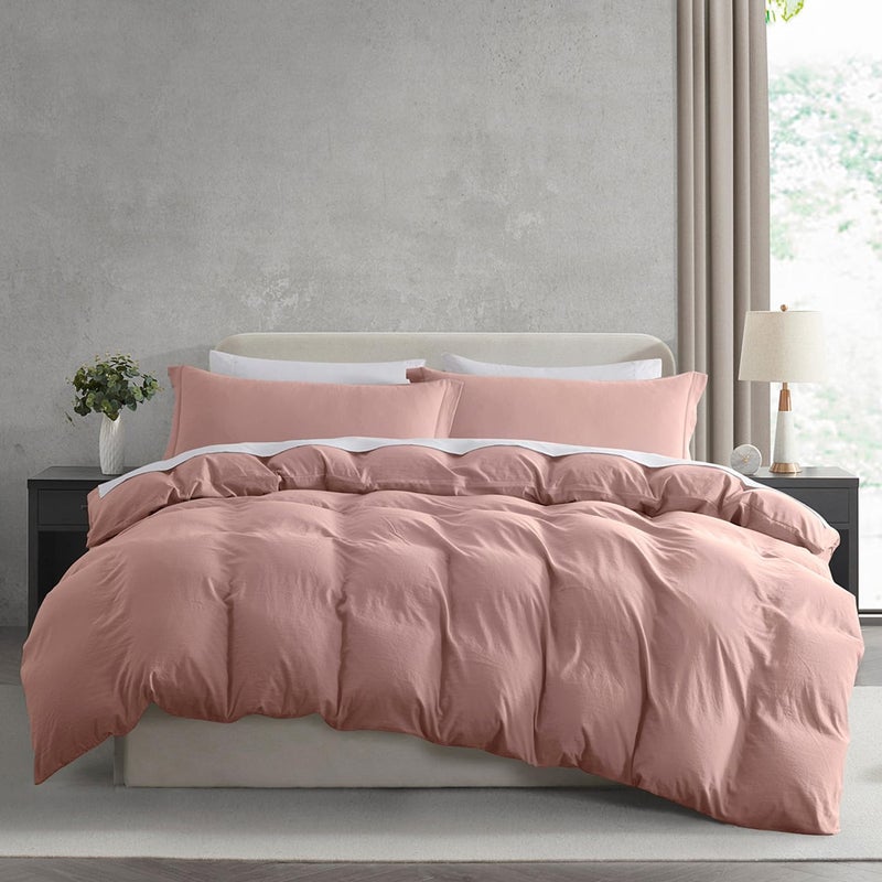 Nestl Nestl Blush Pink Davet Cover بالحجم الكامل - غطاء حاف كامل الحجم الناعم بحجم كامل مع إغلاق سستة 1 غطاء لحاف 80 × 90 بوصة و 2 وسادة شام  - Image 1