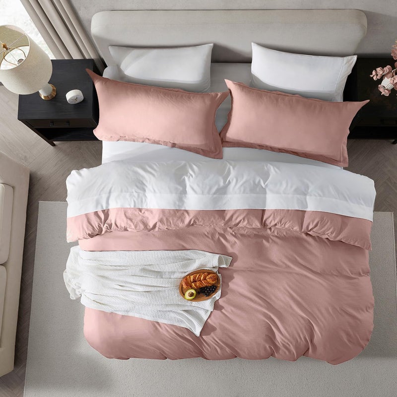 Nestl Nestl Blush Pink Davet Cover بالحجم الكامل - غطاء حاف كامل الحجم الناعم بحجم كامل مع إغلاق سستة 1 غطاء لحاف 80 × 90 بوصة و 2 وسادة شام  - Image 5