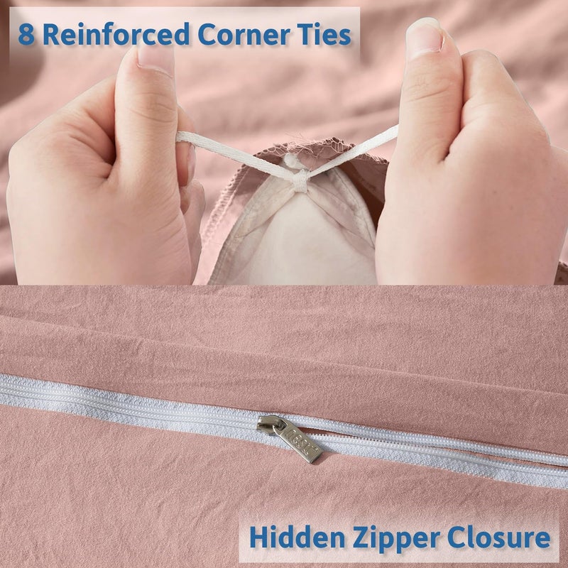 Nestl Nestl Blush Pink Davet Cover بالحجم الكامل - غطاء حاف كامل الحجم الناعم بحجم كامل مع إغلاق سستة 1 غطاء لحاف 80 × 90 بوصة و 2 وسادة شام  - Image 4
