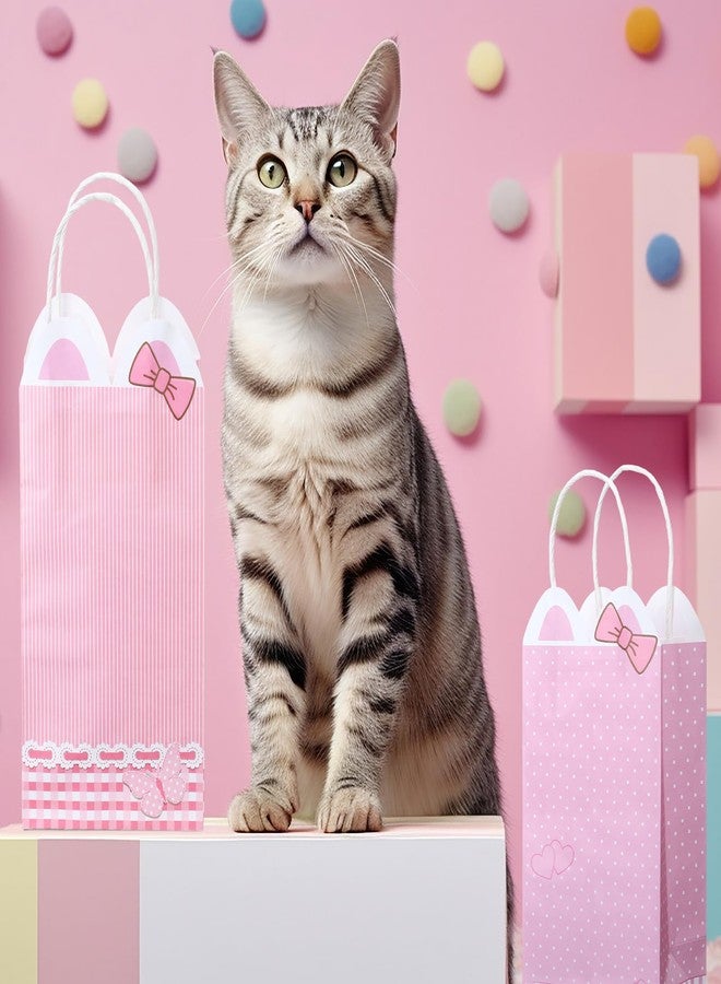 Marspark 24 Pcs Cat Gift Bag Cute Cartoon Pink Bow Themed Party Favors Coquette Bow Tie Flower Goodie Candy Treat Bags with Handles for Princess Kitten Baby Shower Birthday Party Decoration Supplies - Image 5