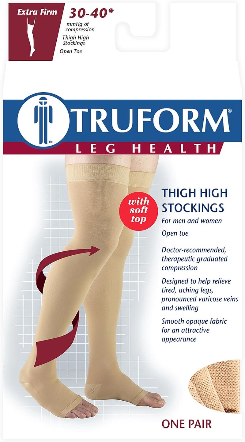 Truform جوارب ضغط Truform 30-40 مم زئبقي للرجال والنساء، بطول فخذ، مفتوحة الأصابع، بيج، صغير - Image 5